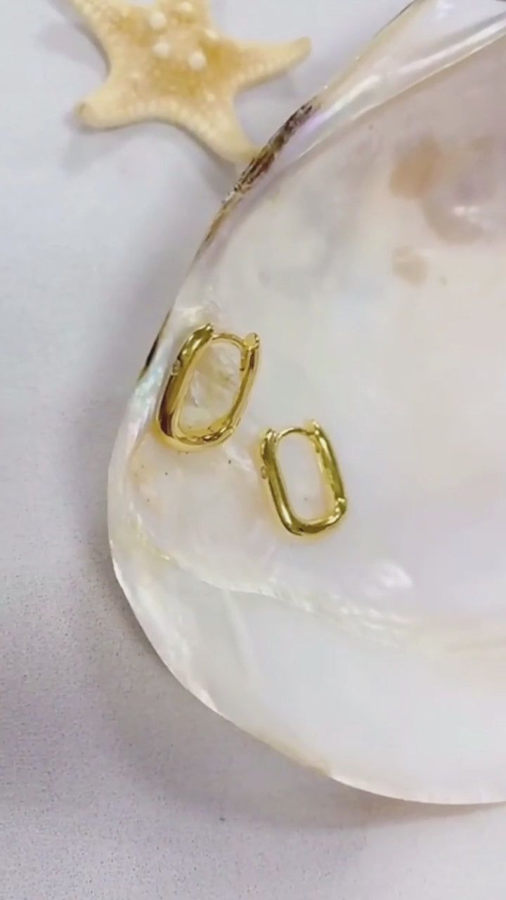 Geometric Glossy U-Shaped Ear Clip Huggie Hoop CZ Earrings