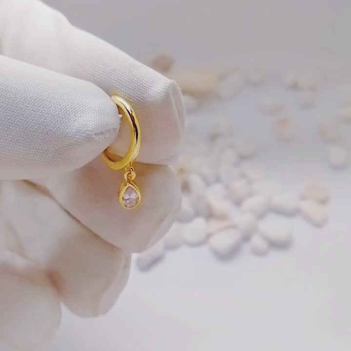 Huggie Hoop Earrings Pear Cubic Zirconia Stones Drop Earring