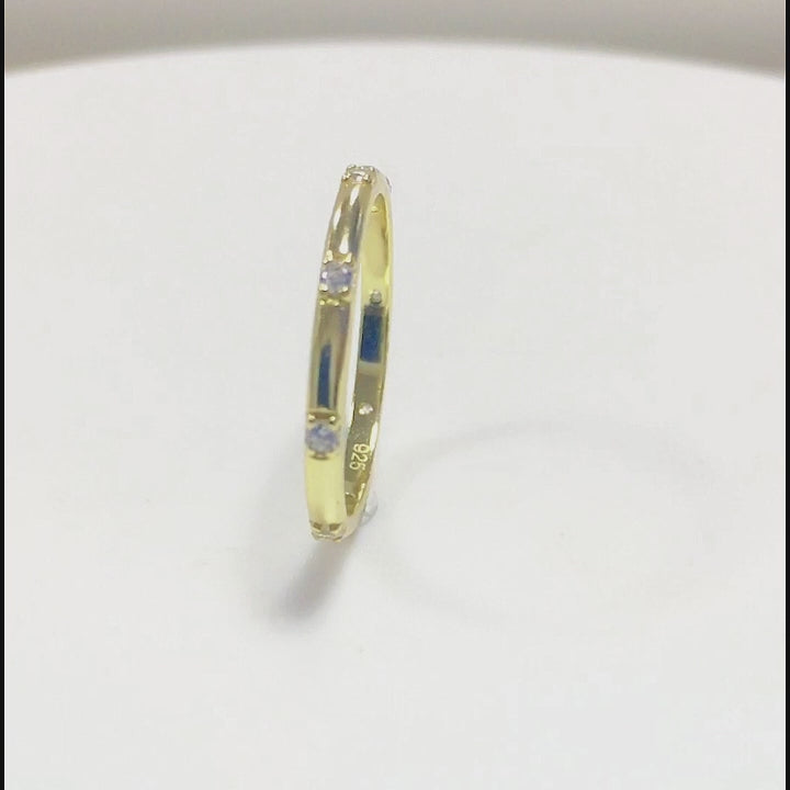 Gold Plating 925 Silver Multicolor Zirconia Band Ring