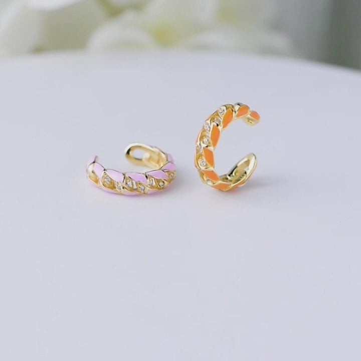 Clip on Twisted Pink Enamel Cuff Earrings