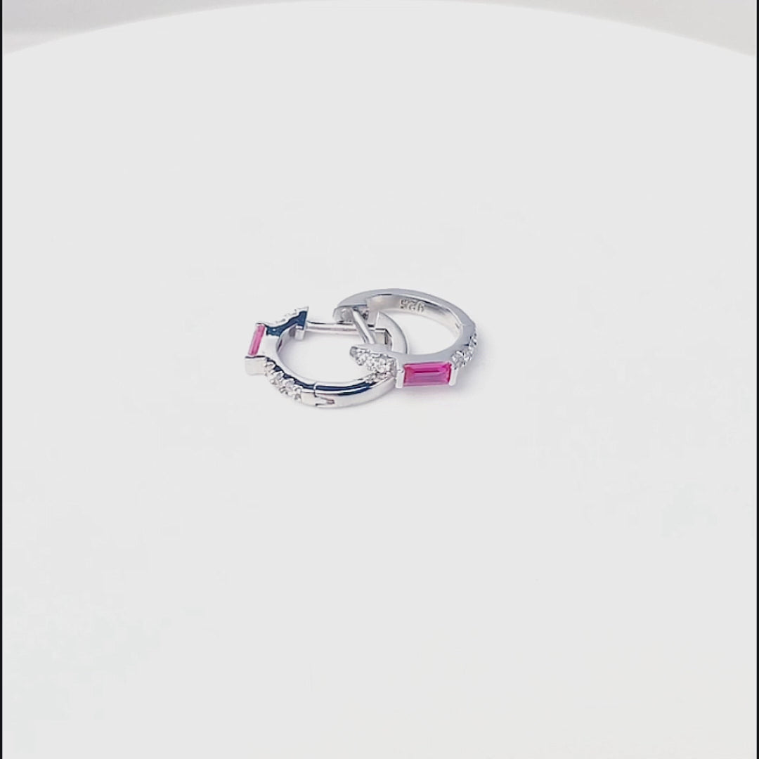 Fine Jewelry Gold Plated Ruby Cubic Zirconia Huggie Earrings