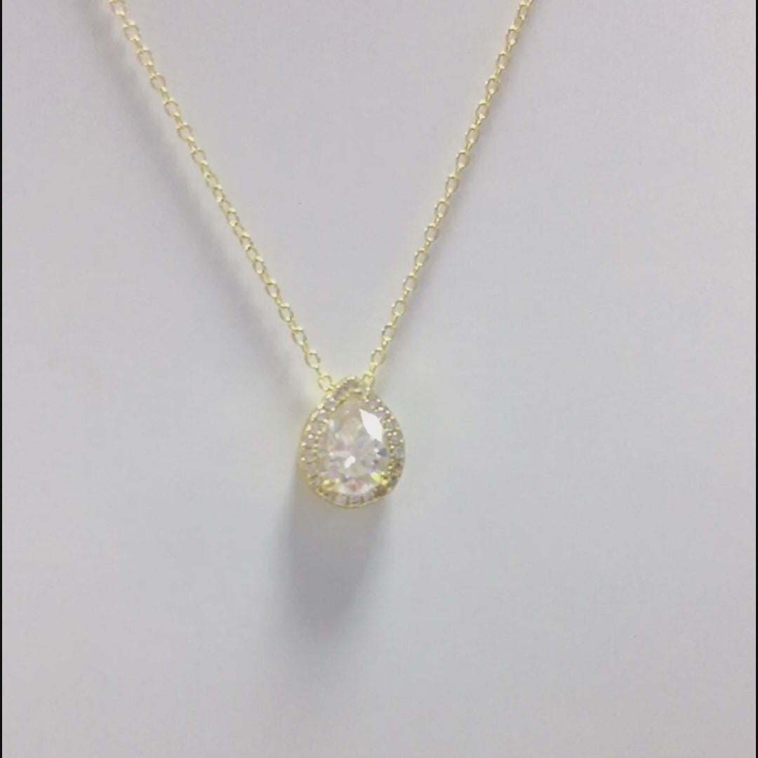 Water Drop Diamond Cubic Zircon Pendant Necklace For Women
