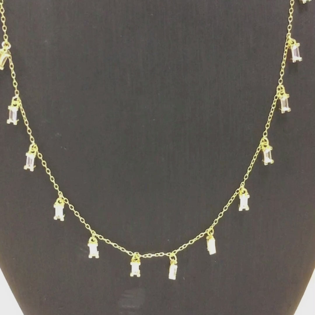 Rectangle Zircon Charms Tassel Necklace