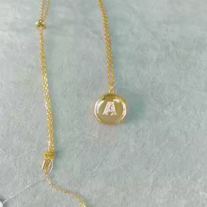 Gold Plated Zircon Two Face Round Pendant a Letter Star Necklace Jewelry