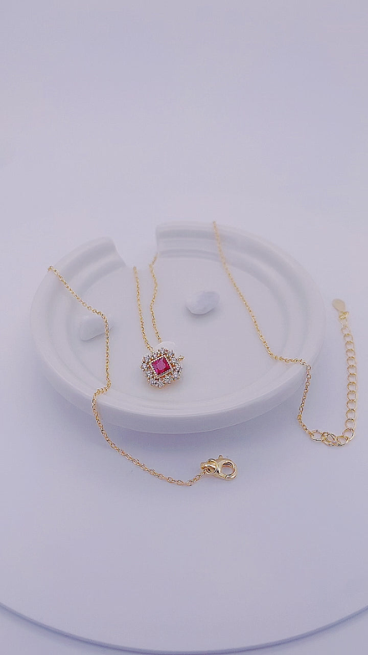 Vintage Fashion Jewelry Ruby Stone Cubic Zircon Necklace