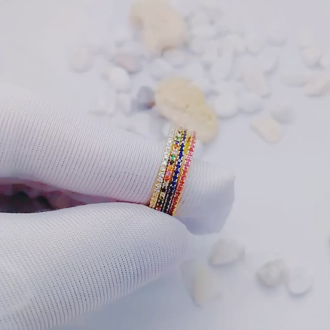 Colored Zircon Micro Pave Diamond Stackable Ring