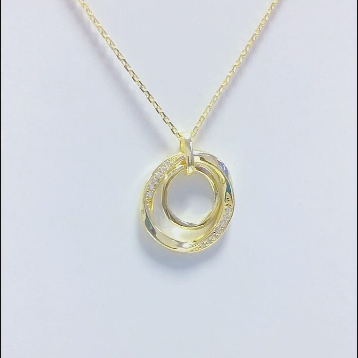 Fashion Designs Wave Pave CZ Couple Double Circles Pendant Necklace