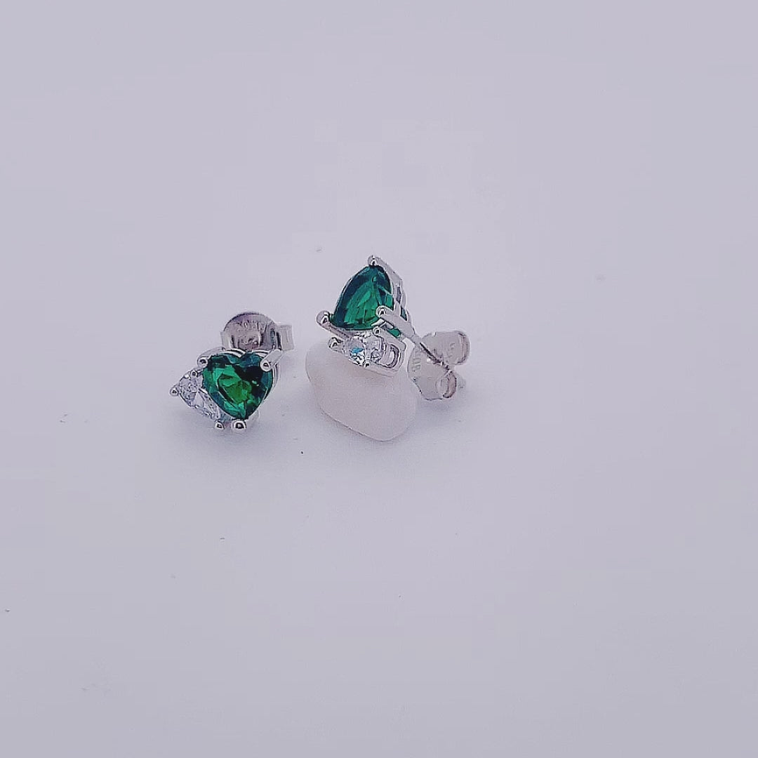 Fashion Heart Emerald Geometric Cubic Zircon Stud Earrings Jewelry