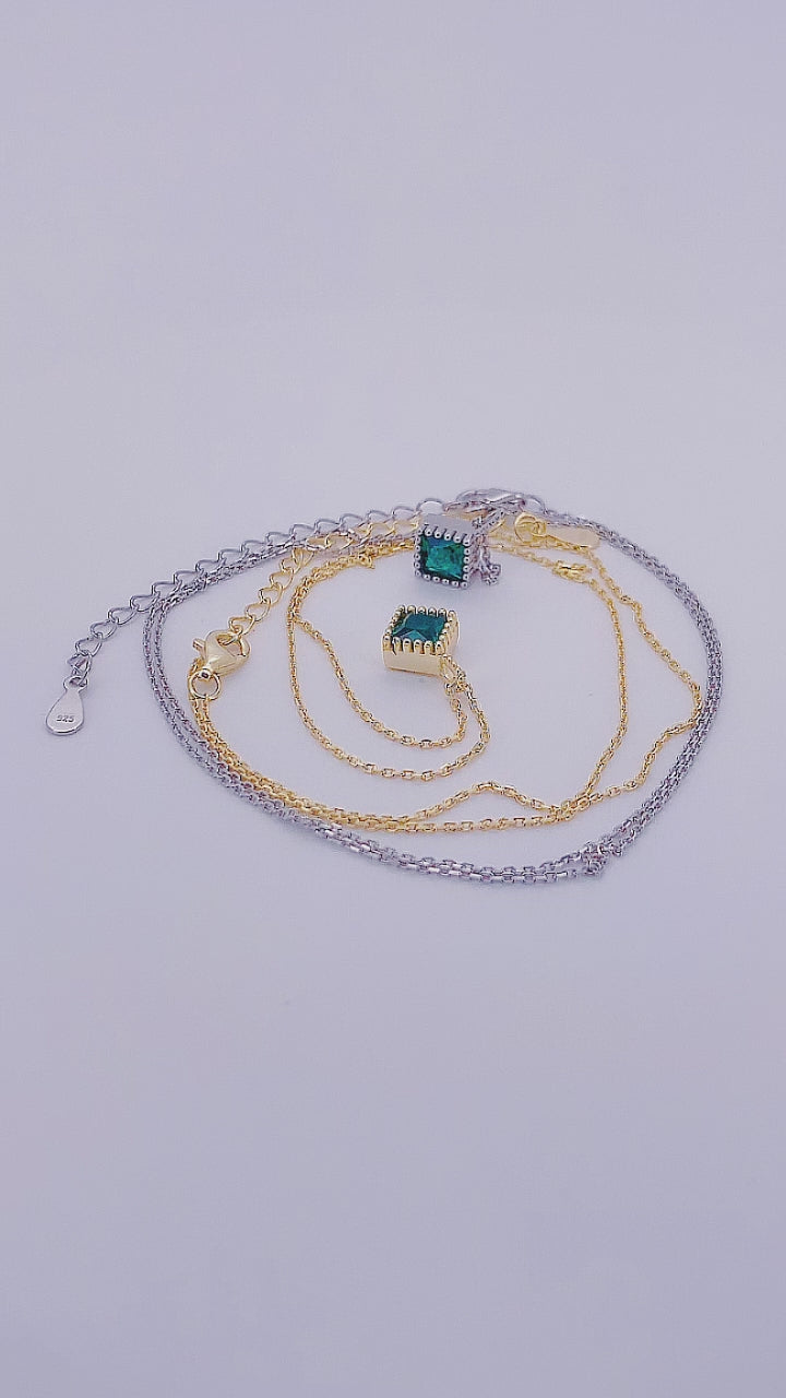 Geometric Square Rhombus Emerald Zircon Pendant Necklace