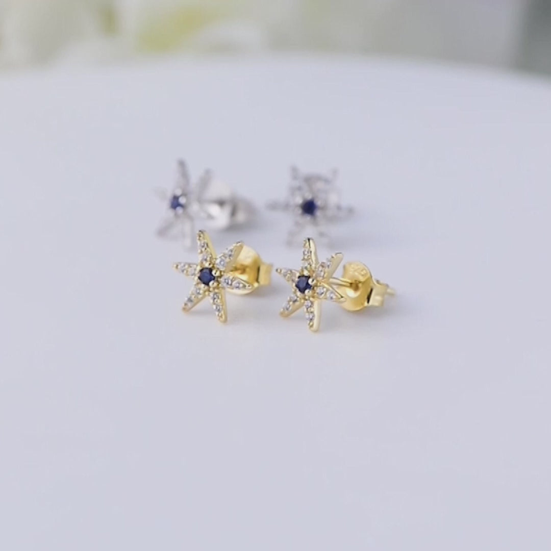 14K Gold Plated Zircon Fashion Unique Starfish Stud Earrings