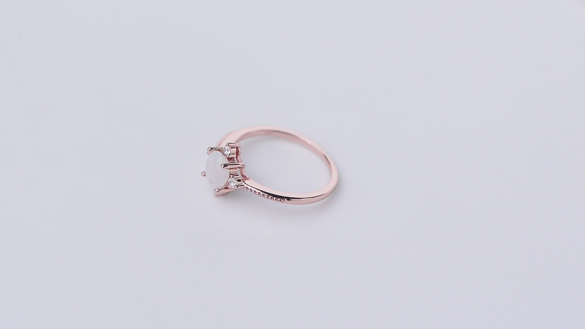 Unique Design Round Gemstone Rose Gold Plated Moonstone Ring
