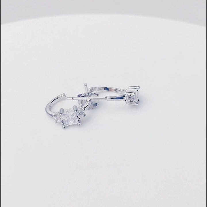 Simple C Shape 925 Sterling Silver Zircon Stud Earrings