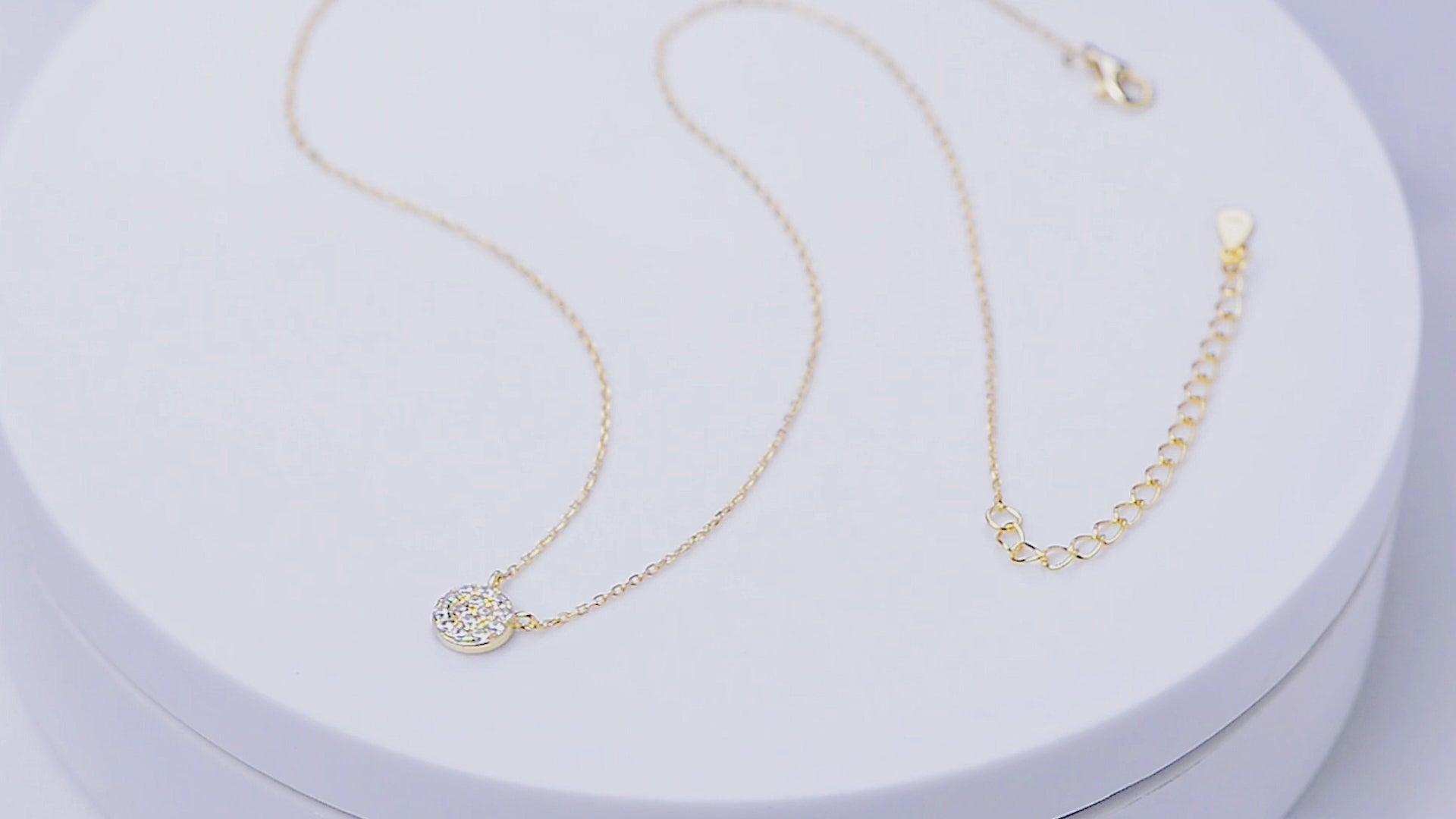 Pave Zircon Diamond Round Disc Pendant Necklace
