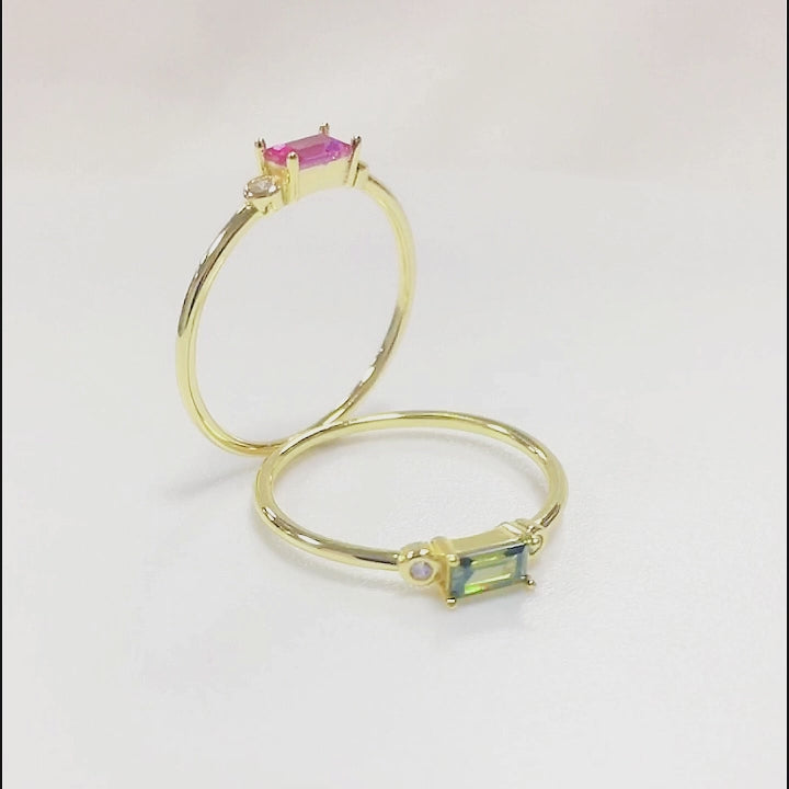 Baguette Ruby Zircon Peridot Gemstone Rings
