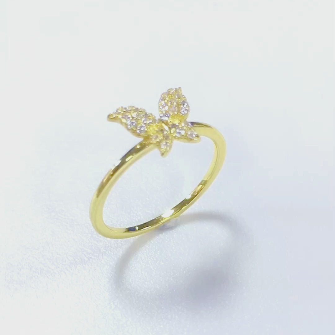 Fashion Gold Plated Cubic Zircon Butterfly Ring Women Girls Jewelry