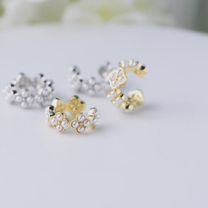 Fashion Gold Plated Pearl C Shape Cuff Earrings