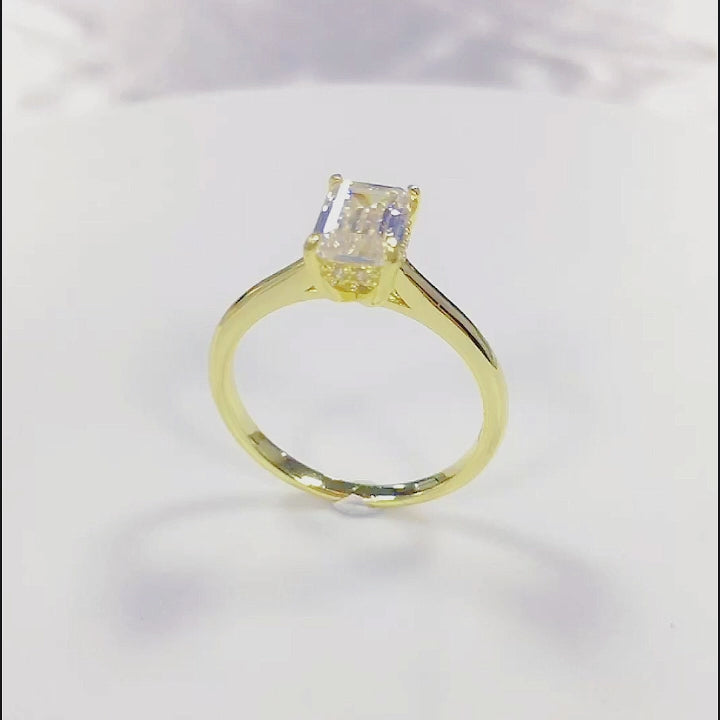 Fashion Jewelry Engagement Solitaire CZ Baguette Cut Couple Ring