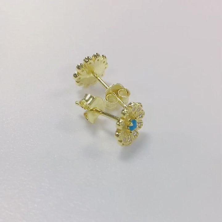 Fashion 925 Silver Turquoise Dainty Blooming Flower Stud Earring Jewelry