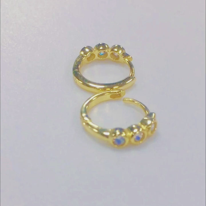 Minimalist Jewelry  Three Stone Cubic Zircon Huggie Earrings