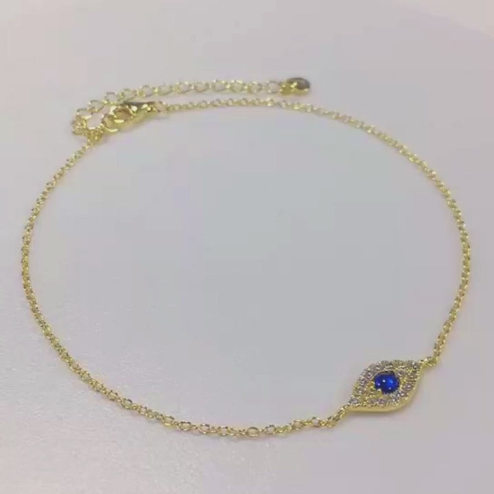Fashion Jewelry  Cubic Zirconia Blue Evil Eye Link Chain Bracelet