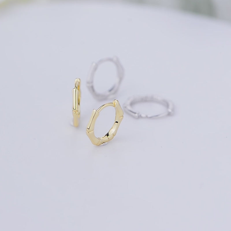 Minimalist Plant Plain Jewelry Bamboo Knots Huggie Earrings