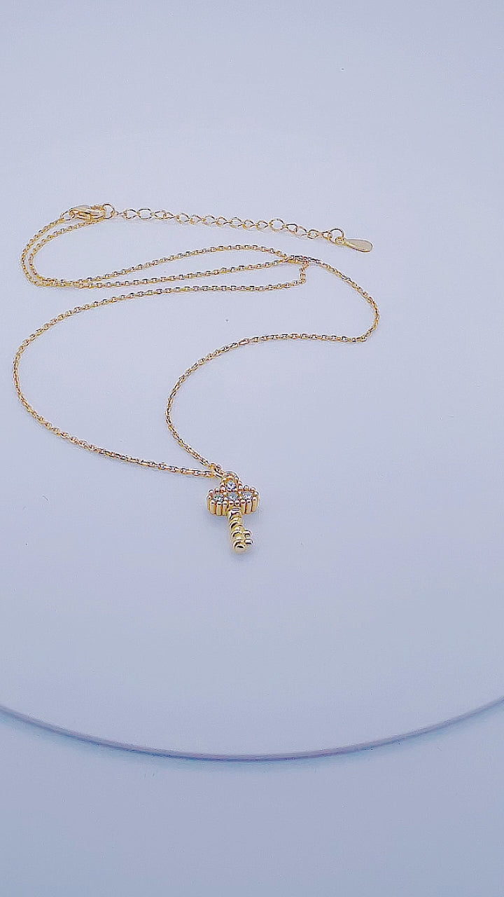 Lucky Rhodium Plated Twisted Key Necklace