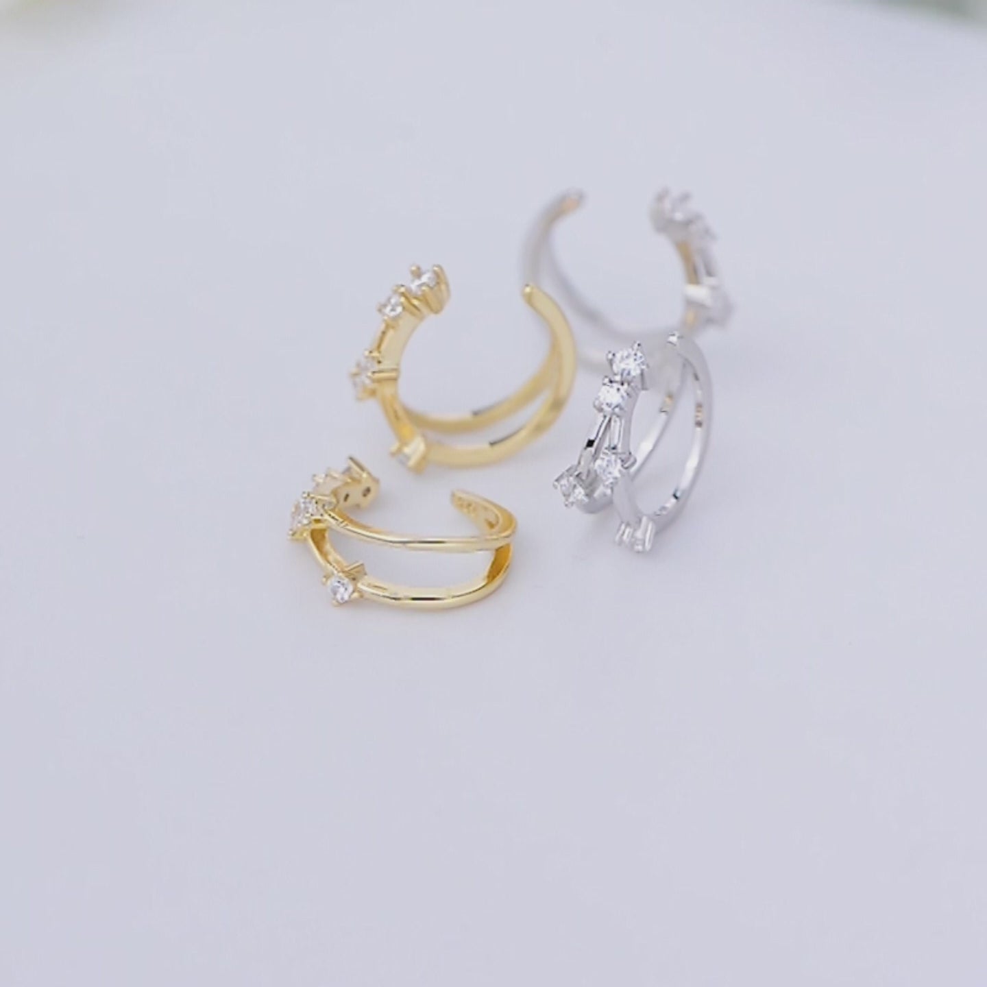 Minimalist Gold Plated Zircon No Piercing Dainty Cuff Earrings