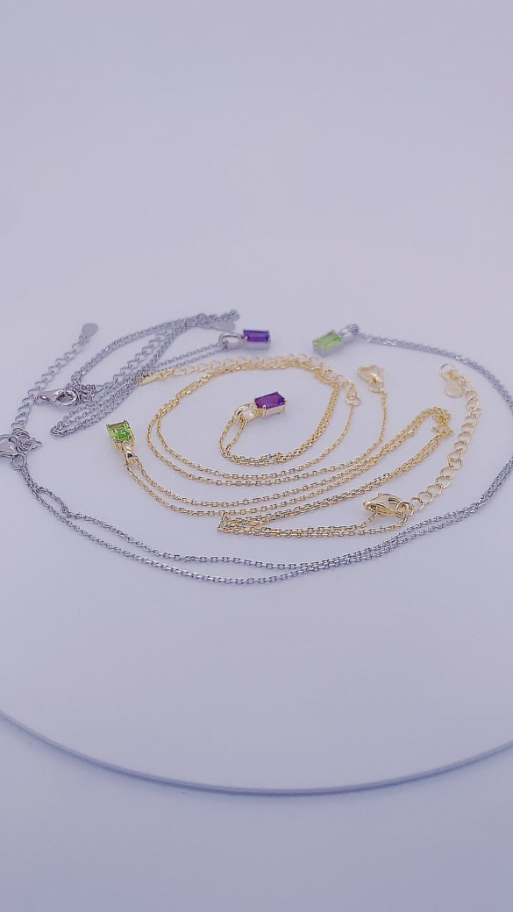 Dainty Solitaire Amethyst Peridot Pendant Necklace