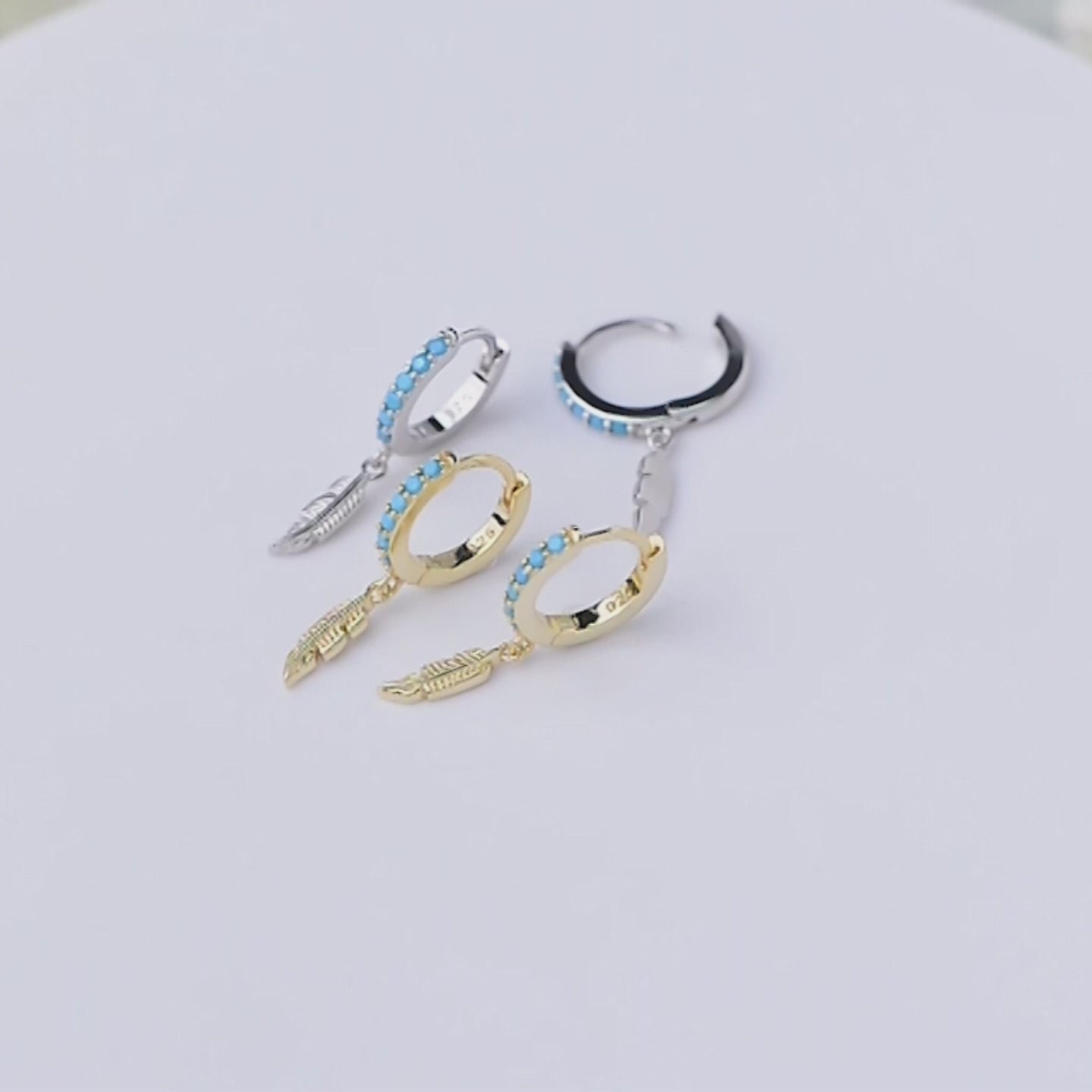 Turquoise Feather Charm Hoop Earrings