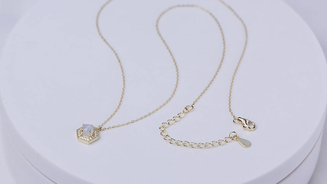 Fashion Lucky Hexagonal Natural Moonstone Necklace Jewelry