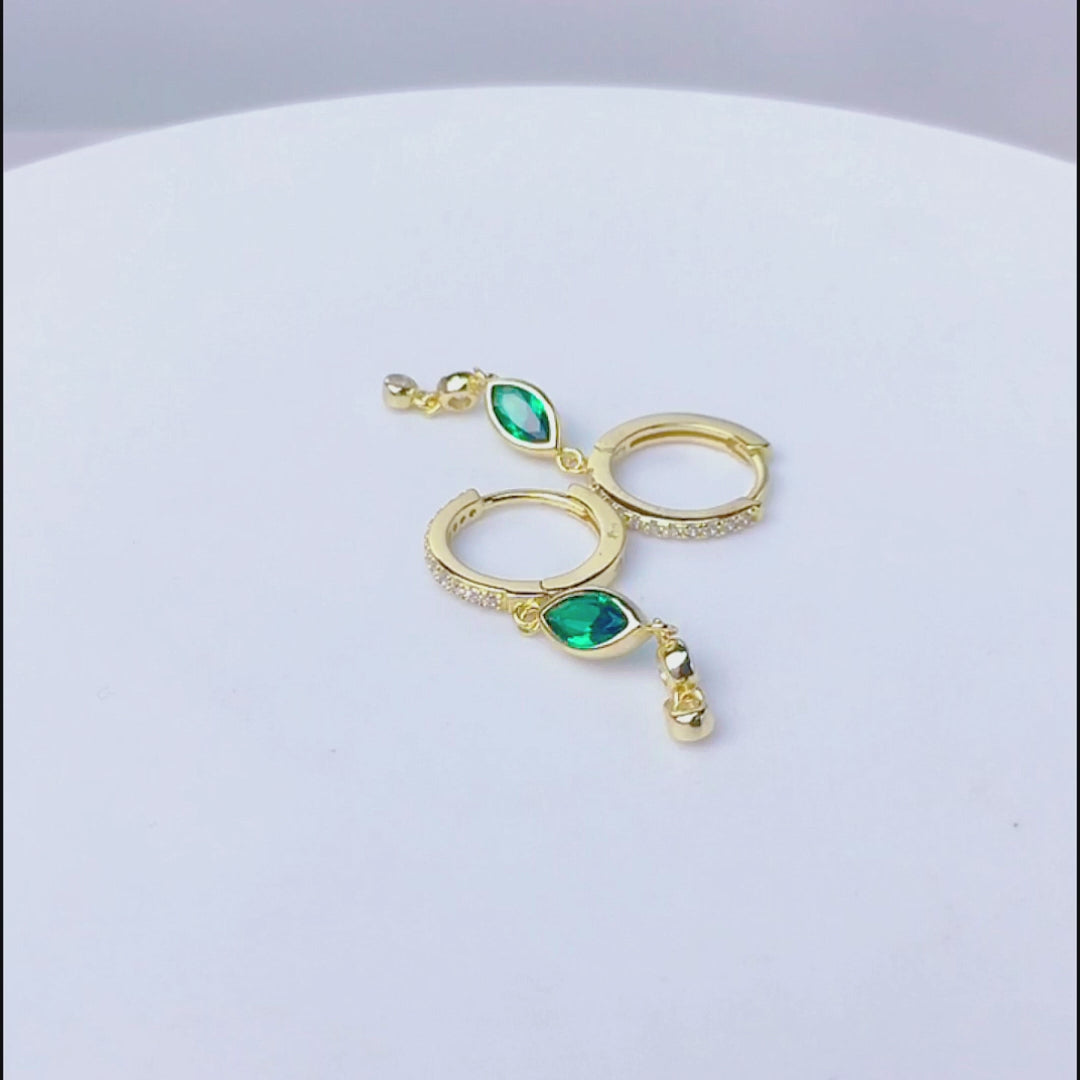 Fashion Marquise Green Cubic Zirconia Long Drop Hoop Earrings